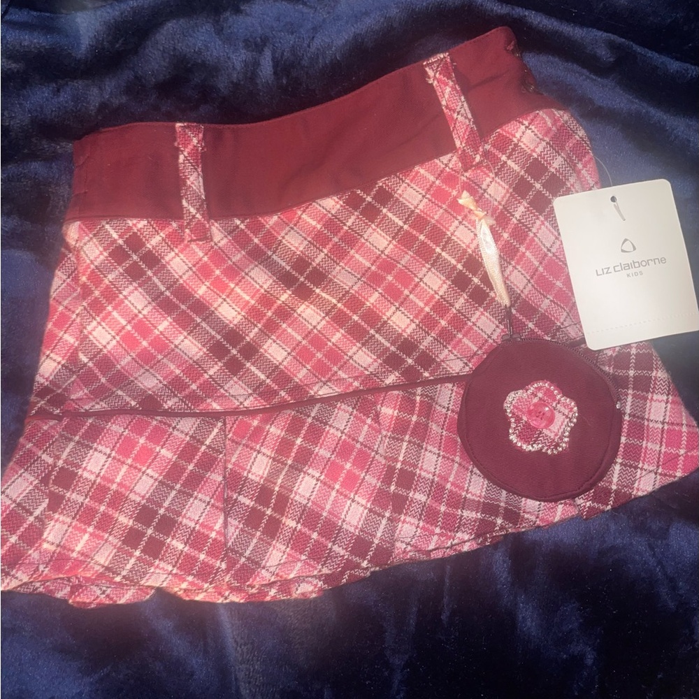 Liz Claiborne Red Plaid Kids Skort with change purse NWT